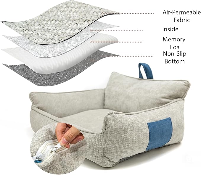 Orthopedic Dog Bed with Memory Foam, Washable Plush Pet Bed for Small, Medium & Large Dogs, Cozy Bolster Crate Dog Bed for Joint Support & Comfort. (Light Grey)