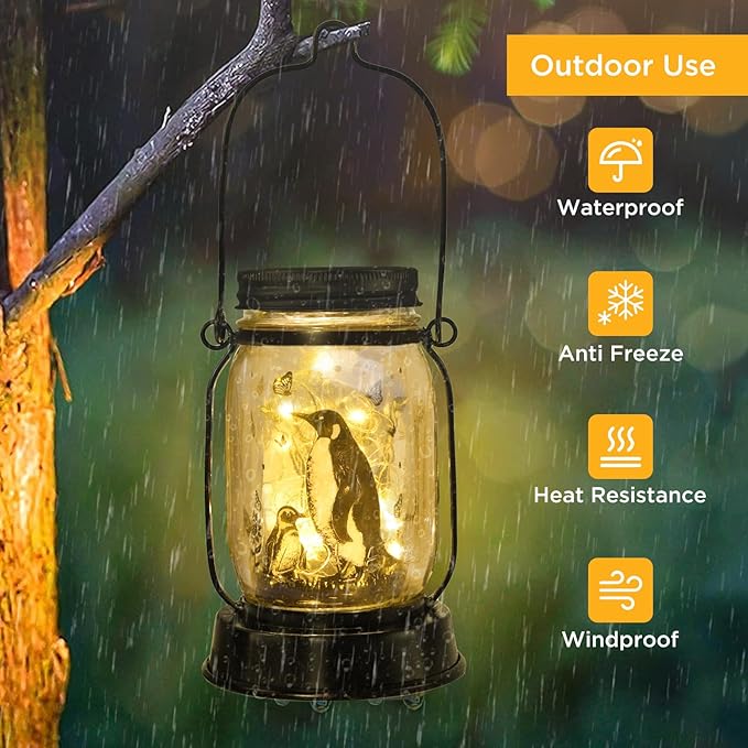 Penguin Gifts for Women/Men Penguin Solar Lanterns Mom Birthday Animal Lovers Lantern Animal Memorial Lights Solar Garden Decoration for Yard, Patio,Backyard,Porch Torches