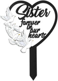BUoonyer Stake Graves Cemetery Decorations - Sister Metal Memorial Grave Markers, Girls Heart Graveyard Sympathy Plaque, Dove Remembrance Graveside Burial Decor Sign for Outside Yard Garden
