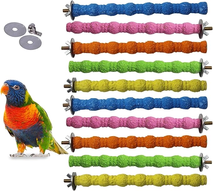kathson 10PCS Bird Perch Parrot Stand Cage Accessories Natural Wooden Stick Paw Grinding Rough-surfaced Chew Toy for Cockatiels,Cockatoo,Lorikeet,Conure,Parakeet (Random Color,7.9inch)