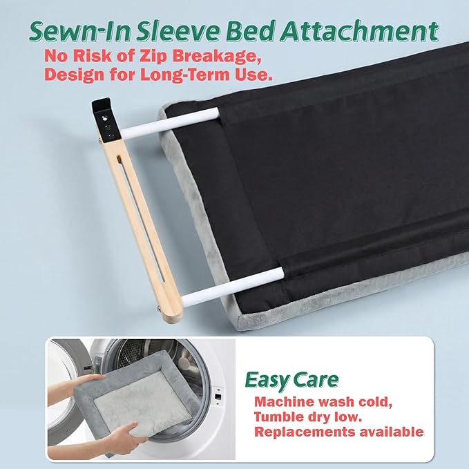 Zakkart Cat Perch for Window Sill with Bolster - Orthopedic Hammock Design with Premium Hardwood & Robust Metal Frame - Cat Window Seat for Large Cats - Natural Color Wood Gray Bed, XLarge 26.4''W