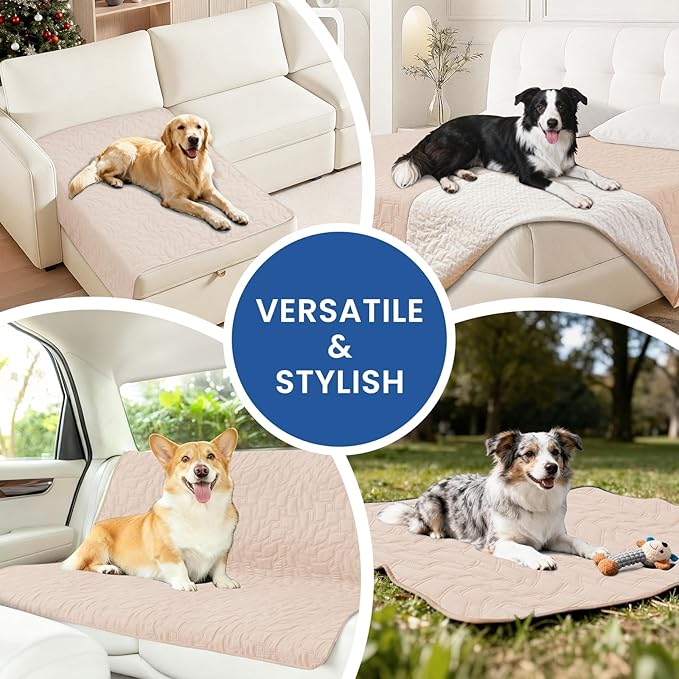 Waterproof Dog Bed Cover Pet Blanket, Soft Couch Cover for Dogs Washable, Non-Slip Dog Blanket Protect Furniture Couch Sofa Car for Puppy Large Dogs Cat (82x102 Inch, Beige)