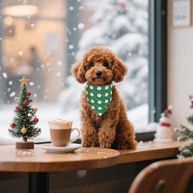 ADOGGYGO Christmas Dog Bandanas 2 Pack, Reversible Santa Snowman Xmas Pet Scarf Bib, Adjustable Fit Red Green Christmas Bandana for Small Dogs (Small)