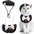 HOWWFALY 2PCS Cat Beret Hat with Small Camellia, Adjustable Satin Bowtie Bandana Scarf Set Pet Princess Costume for Halloween Christmas, Cat Dog Birthday Party Apparel(Black Bow)