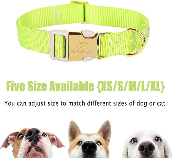 Nylon Dog Collar - Adjustable Fluorescent Green Soft Webbing Dog Collars for Small Medium Large Dogs Boy Girl Puppy Collar with Safety Metal Buckle L