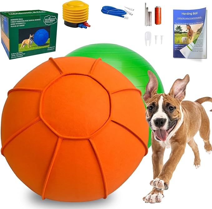 Herding Ball for Dogs, Dual Layered Herding Dog Ball Set for Australian Shepherd, Cattle, Collie, for Dog, Agility Equipment- Free Training Book (Orange, 18 inch)