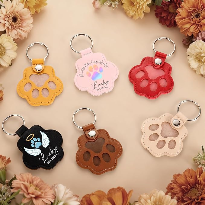 Eunigem Personalized Pet Hair Keychain for Dogs Cats-Custom Paw Keychains for Dog Hair-Shaped Leather Keychain,Pet Memorial Gifts Remembrance Accessory Refillable Keepsake for Bag or Key (Color-3)