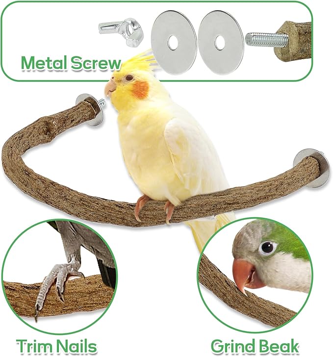 7PCS Natural Wood Bird Perches for Cage, Bird Parrot Parakeet Perch Stand, Bird Parakeet Cage Accessories, for Cockatiels Conure Budgies Small and Medium Parrots