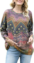 YESNO Women Christmas Sweater Graphic Printed Oversized Pullover Sweaters Casual Loose Knit Tops S01