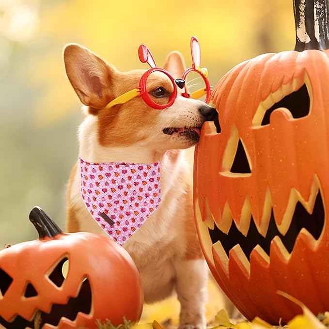 Halloween Pumpkin Dog Bandana, Halloween Triangle Bid Scarf with Pumpkin Pattern, Cotton Pet Kerchief for Girl Boy Dogs or Cats, Cute Puppy Bandana Fancy for Dogs
