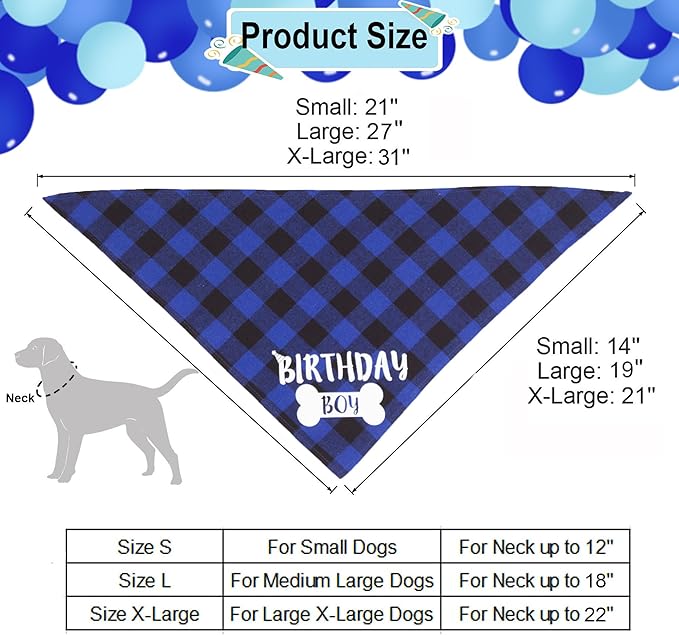 ADOGGYGO Boy Dog Birthday Bandana & Bow Set - Plaid with Numbers, Bling Bling Accents for Small Pets