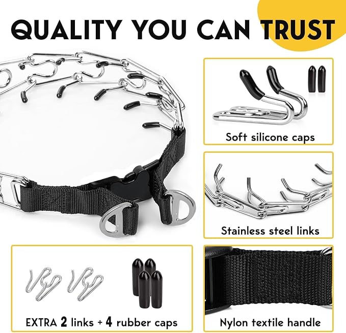 PetJett Prong Collar for Dogs - Choke Collar for Dogs, Pinch Collar for Dog Adjustable No Pull Safety Dog Training Collar for Small Medium Large Breed - Durable Stainless Steel Metal Choker Chain