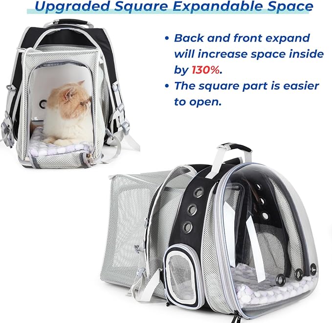 Lollimeow Expandable Cat Backpack Carrier for Large Cats & Small Dogs - Airline Approved Pet Bubble Backpack with Dual-Side Expansion, Perfect for Travel, Hiking & Outdoor Adventures, Up to 16lbs