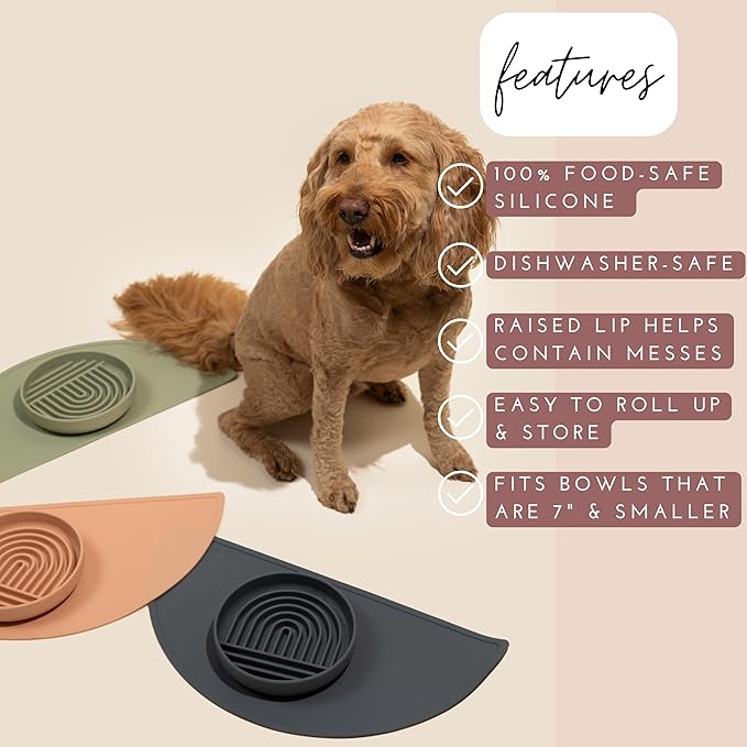 Should We Go - Waterproof Silicone Pet Food Mat - Non-Slip, Spill-Proof Feeding Mat for Floors, Raised Edge Design, Easy-to-Clean Rubber Pad for Dog & Cat Bowls, 21" Across x 10.5" Deep, Medium-Blush