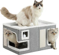 Large Cat Houses for Indoor Cats, Extra Wide Cat Cave Bed with Scratch Pad and Fluffy Ball, Foldable Cat Hideaway Condo for Large Cats, Modern Kitten Bed,23x16x13 inches (Grey, X-Large)