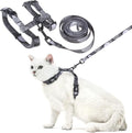 PUPTECK Adjustable Cat Harness and Leash Set Escape Proof Kitten Strap Collar for Walking Travel, Printed Dark Grey