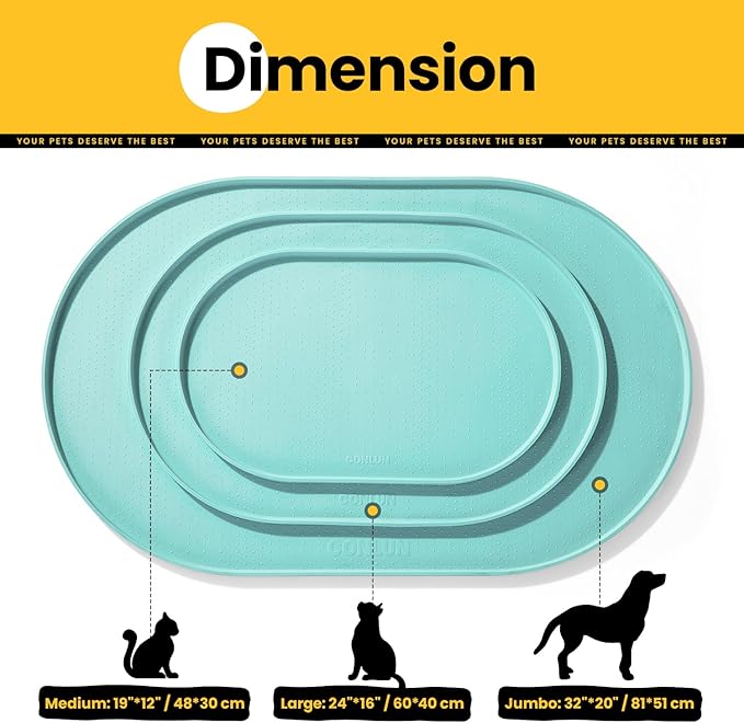 Dog Food Mat,1/2 Inch Raised Edges Cat Feeding Mat for Spill Containment,BPA-Free Silicone Pet Food Mats for Floor Waterproof,Rubber Dog Placemats for Food and Water Bowls(Turq,19"x12")