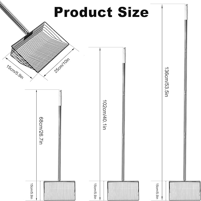 Chicken Poop Scooper & Rake 2-in-1, 304 Stainless Steel Shovel Head, Chicken Litter Scoop for Chicken Coop & Pet Waste Cleaning, Cleaning Tools for Chicken Coops & Farm Animals Scoop