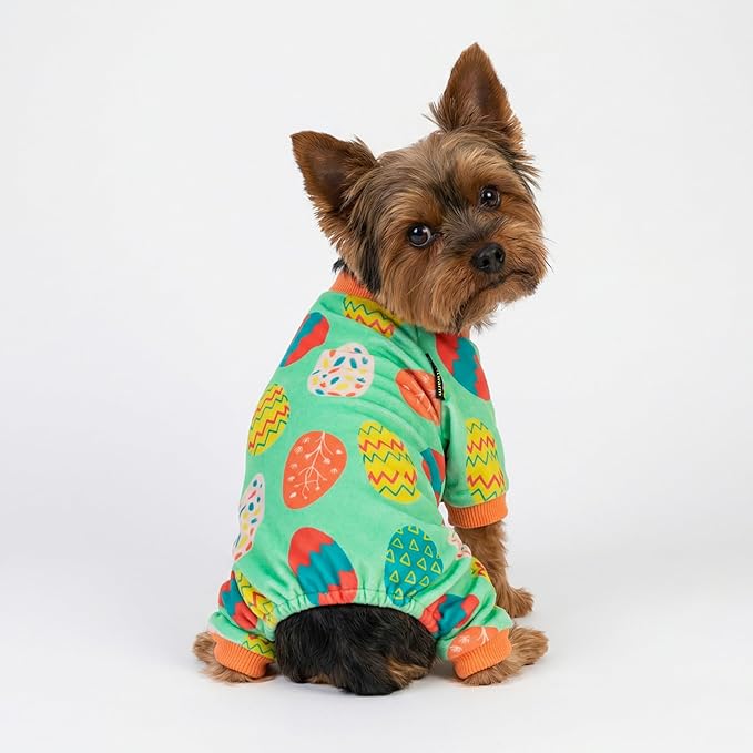 Fitwarm Easter Egg Dog Pajamas, Holiday Dog Clothes for Small Dogs Girl Boy, Pet Easter Outfit, Puppy Cat Onesie, Lightweight Velvet, Light Green, Orange, XL