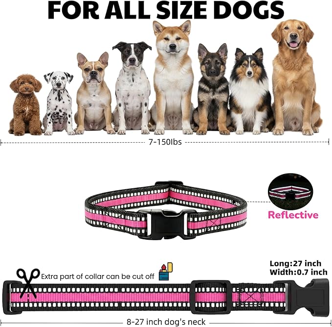 Dog Training Collar Replacement and Shock Collar Strap - 3/4 Inch Wide Adjustable Nylon Band with Reflective Replacement Strap for E Collar and Bark Collar (Pink)