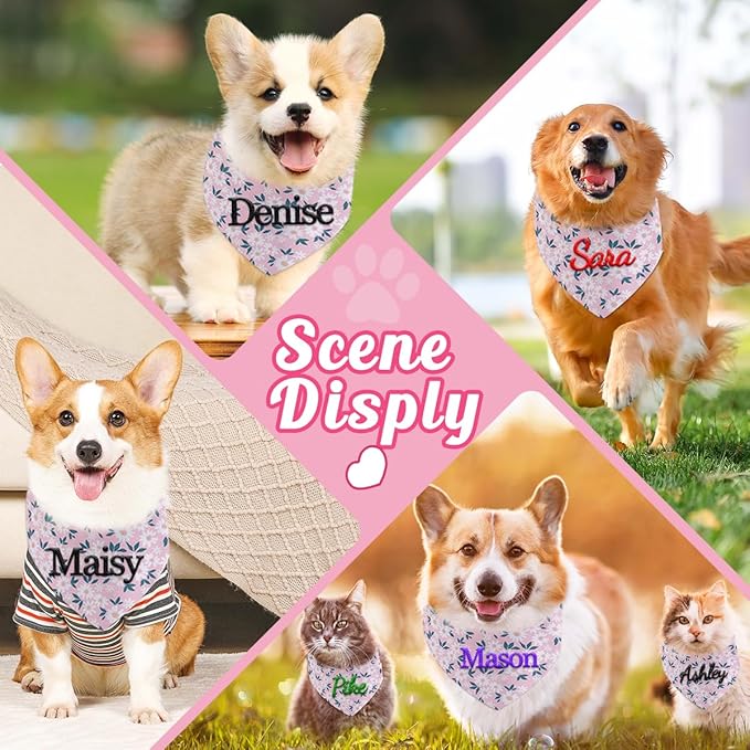 Personalized Dog Bandana Embroidered Name Custom Neckwear Dog Scarf Triangle Bibs Pet Accessories for Small Medium Large Dogs Cats Pets Birthday Gift