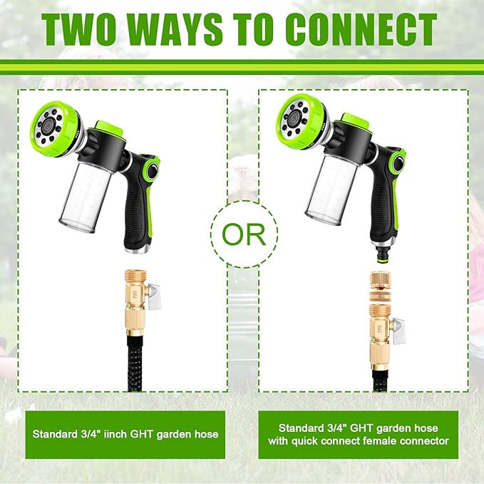 Dog Washing Hose Attachment, 8-in-1 Sprayer Mode Garden Hose Nozzle with Pet Bathing Brush and 100cc Soap Dispenser Bottle, Adopted in Watering Flowers, Car Wash, Dog and Horse Showering (Green)