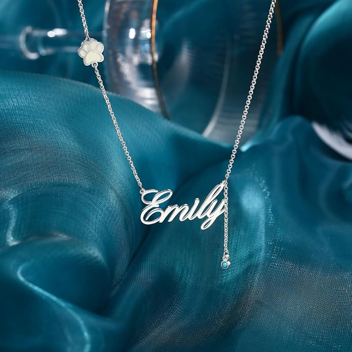 Personalized Cute Dog Cat Paw Name Necklace Forever Love Custom Heart Pendant Pet Name Necklace Gift for Pet Lovers