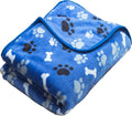 Dog Blanket Paw Bone Pattern 1 Pack 1 Super Soft Warm Flannel Sofa Cover Car Bed Protector, Urine Proof Washable Outdoor Pet Blanket for Puppy Large Dogs & Cats,80"*60" Blue