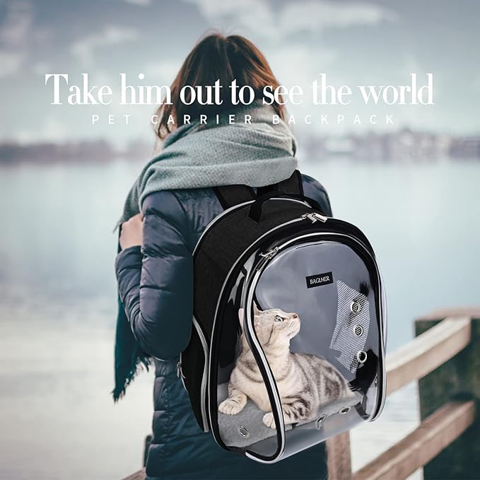 BAGLHER Cat Carrier Backpack Bubble - Fit Up to 18 Lbs - Airline-Approved Dog Backpack Carrier for Small Pets Puppies Dogs Bunny, Space Capsule Dog Carrier Backpack for Travel Outdoor Hiking, Black