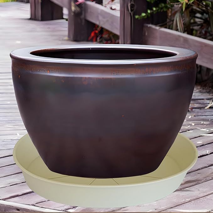 2 Pack of 20 21 inch Plant Saucer Round, Deep Plant Saucers for Pots, Heavy Duty Plastic Plant Drip Tray for Indoors Outdoor, Bird Bath Bowls, Plant Trays for Planter 19-22" (21 inch, Beige)