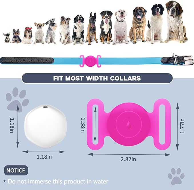 GPS Tracker for Dogs, Mini GPS Pet Tracker with Silicone Cover, IPX8 Waterproof GPS Tracker for Kids,No Monthly Fee,Work with Apple Find My(iOS Only),Dog Tracker Finder Tracker Pets-YGPink-5
