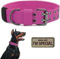 Tactical Dog Collar Military Adjustable Dog Collars Soft Nylon Training Collar with Patch Heavy Duty Metal Buckle Collars for Medium Large Dogs (Pink, M)