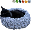 Cat Nest Bed - Premium Self Warming Handwoven Washable Extra Soft Round Cave House for Indoor Kitten & Kitty, Small & Large (Grayish Blue,Medium)