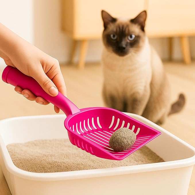 2-in-1 Pooper Scooper with Bag Attachment, Cat Litter Shovel Scoop with Bag, Built-in Dispenser, Includes Trash Roll, Rinse-Clean, Anti-Stick, Smart Sifter, Long Handle (Hot Pink)