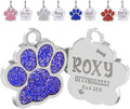 EDSG Cat Dog Tags Personalized for Pets, Dog Name Tags Cat Name ID Tag, Engraved Dog Tags Dog ID Tags Small Glitter Bling ID Tag Paw Print for Cat Pet Dog Puppy(Blue,Design 2)