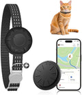 GPS Tracker, Waterproof Pet Tracker for Cats, Cat GPS Tracker Collar with Safety Elastic Buckle, Compatible with Apple Find My App (Only iOS), No Monthly Fee (Black Tracker, Cat Collar)