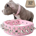 TEEMERRYCA Adjustable Leather Spiked Studded Dog Collars with a Squeak Ball Gift for Small Medium Large Pets Like Cats/Pit Bull/Bulldog/Pugs/Husky, Pink, S 10.8-13.2 inches