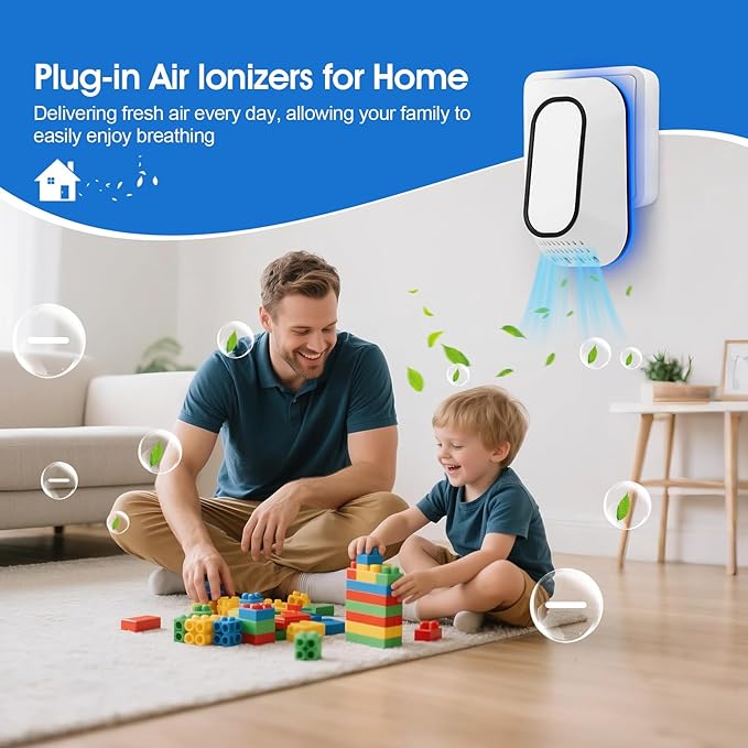 Plug in Air Ionizers 3-Pack, Negative Ion Air Purifier with Ice Blue Light, 2W Ultra-Low Energy Ionic Air Purifiers for home Bedroom Office Bathroom(3)