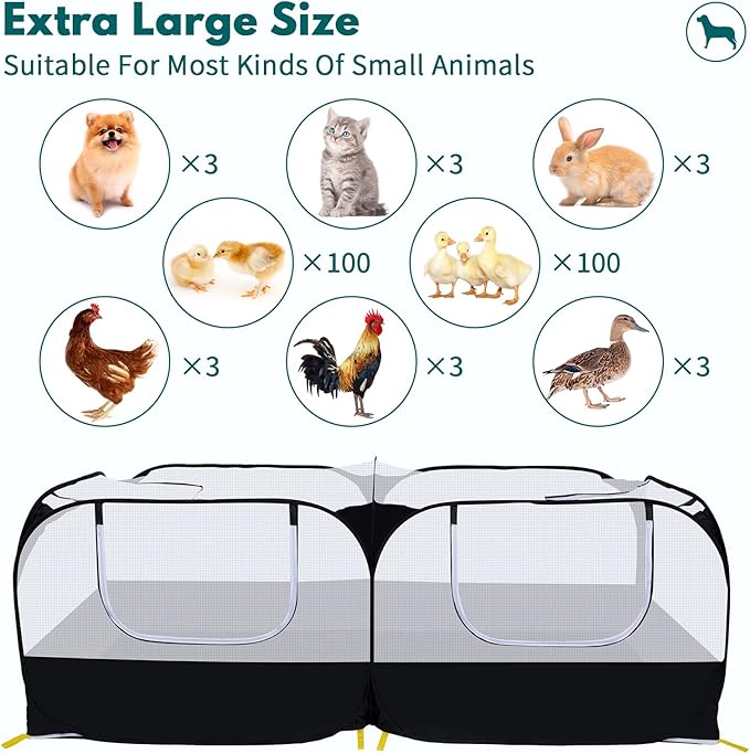 Small Animals Playpen,Pet Cage Tent Large Chicken Run Coop with Detachable Bottom Breathable Transparent Mesh Walls, Foldable Pet Enclosure for Puppy Kitten Rabbits Indoor Outdoor playpen