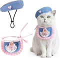 HOWWFALY Adorable Cat Princess Costume Blue Cat Beret with Little Heart & Lace Rabbit Bib Scarf Set, Adjustable Pet Costume for Halloween Christmas Birthday Parties