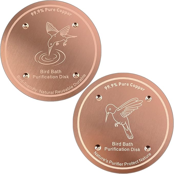 2 Pcs Bird Bath Copper Disk | 99.99% Pure Copper Plate & Birdbath Disk | 0.6mm Thick Reinforced Design | Maintains Clean Water Naturally | Fits All Birdbath Bowls Year-Round (Bird Style 2)