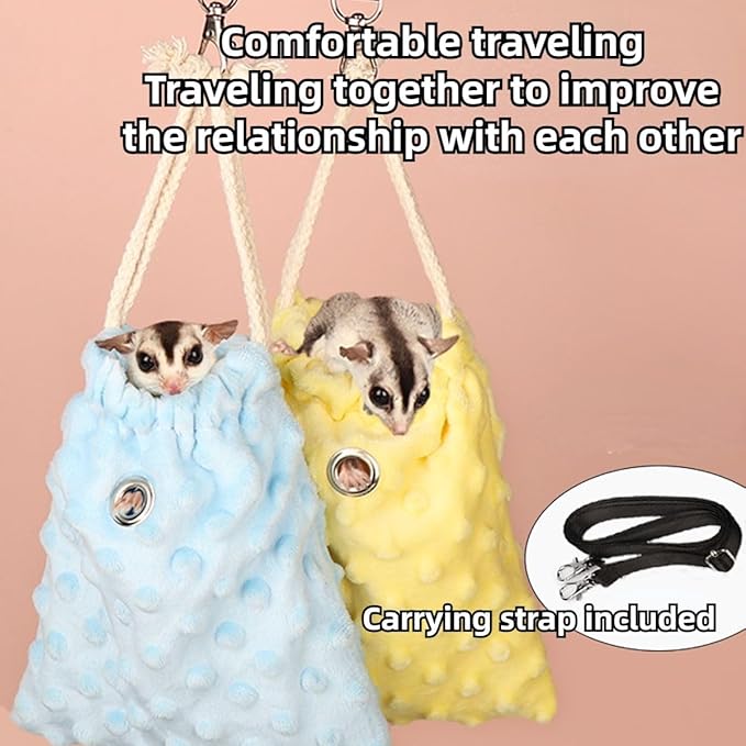 Sugar Glider Bonding Pouch - Soft Sleeping Pouch with Breathable Vent & Drawstring Portable Travel Bag Small Animal Carrier for Sugar Glider Squirrel Hamster Rats Hedgehog Bird Parrot (Blue)