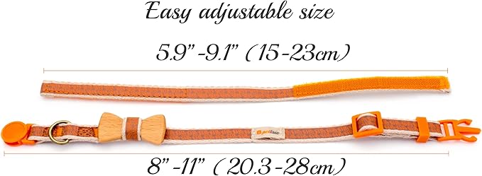 Pettsie Breakaway Cat Collar with Bow Tie and Matching Bracelet–Adjustable Cotton Kitten Collar with Safety Buckle for Cats and Small Pets–Cute Cat Gift for Owners and Cat Lovers, 8-11 Inches, Orange