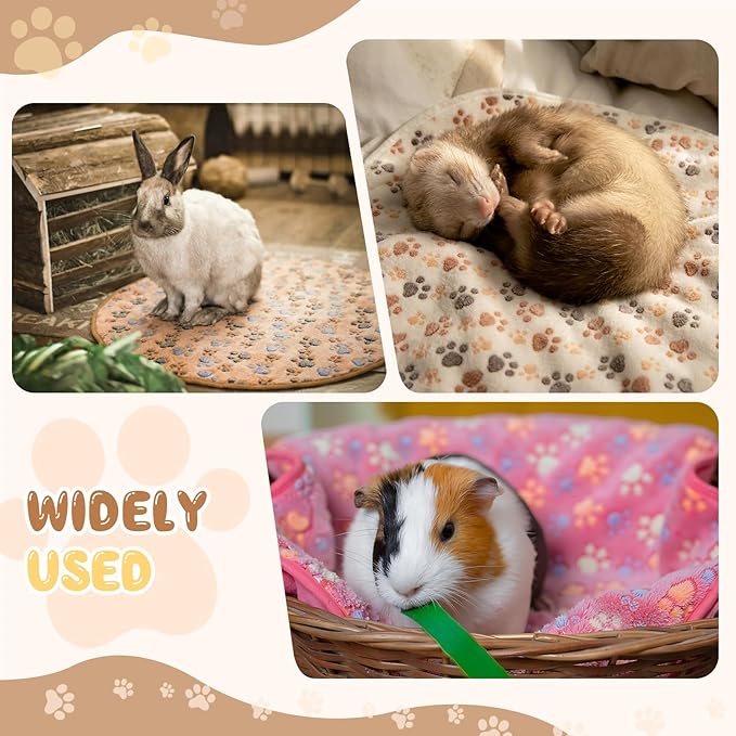 Tatuo 4 Pcs Dog Blanket for Pet Cat Blankets Indoor Puppy Teething Stuff Toys Paw Print Fleece Soft Blanket Sleep Mat for Guinea Pig Cage(White, Coffee, Pink, Purple,29 x 29 Inches,Round)