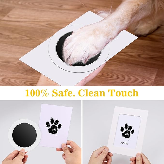 Nabance Inkless Paw Print Kit for Dogs, Cats with 3-Pcs Round Ink Pad & 2 Paper Frame, Clean Touch Dog Nose & Baby Handprint Kit, Pet Paw Print Impression Kit, Keepsake Gifts for Pet Lovers, New Moms