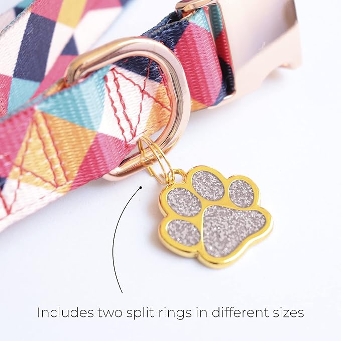 Paw Shape Dog ID Tag Stainless Steel Custom Laser Engraved, Cute Bling Glitter Pet Name Tags Personalized with Durable Engraving (Gold Sparkly Paw)