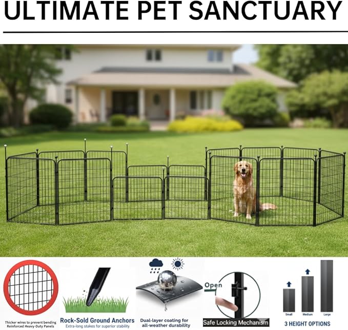 Portable Dog Crates & Playpen, 32'' Metal Pet Pen for Small/Medium Dogs, Indoor/Outdoor, Easy-Carry Straps, Rustproof, One Door