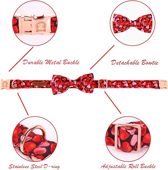 MR. CHUBBYFACE Valentines' Dog Collar with Bowtie Pink Love Pet Collar, Cute Adjustable Puppy Collar for Small Medium Large Dogs