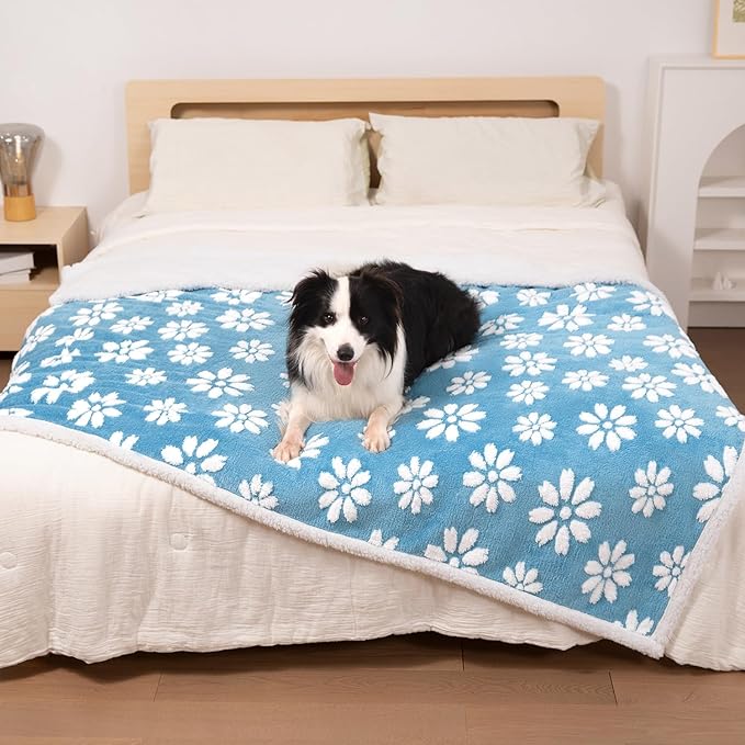Waterproof Blanket for Dog Puppy Cat, Cute 3D Textured Flower Dog Blanket for Bed Couch Sofa, Soft Liquid Pee Proof Furniture Protector, 30"x40", Blue