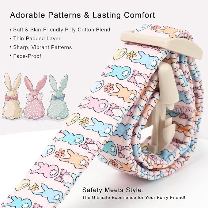 Easter Dog Collar for Giant Large Dogs - Pastel Bunny Easter Collars for Female Dogs, Cute Spring Girl Dog Collar, Lightweight Adjustable Cartoon Holiday Pet Collars XL